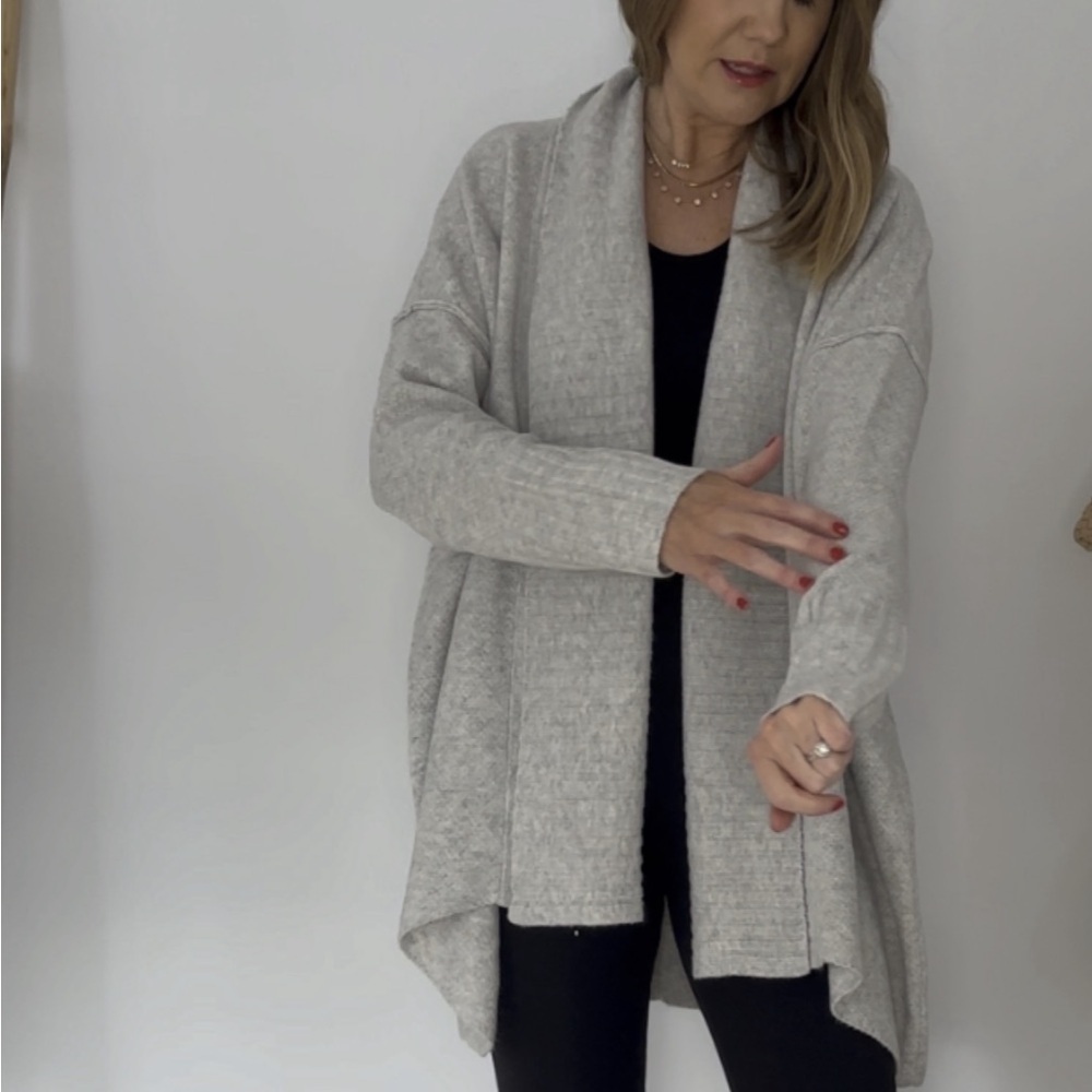 Women’s Knox Rose Light Gray Open-Front Draped Cardigan